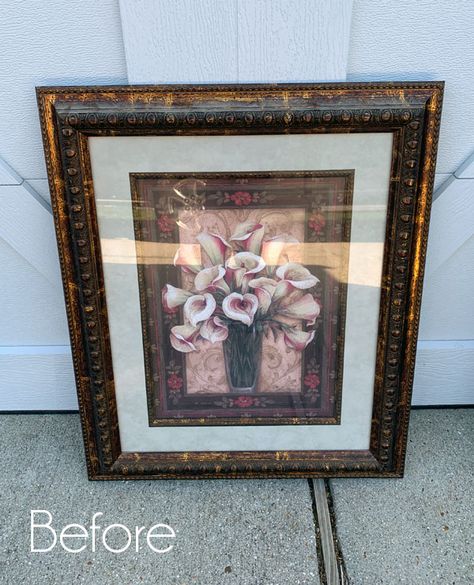 How To Change Framed Art, Repurposing Old Paintings, Upcycle Large Picture Frame, Thrift Store Picture Frames Makeover, Repurpose Large Picture Frame Ideas, Repurpose Picture Frames Diy Ideas, Large Frame Repurpose, Antique Frame Ideas, Picture Frame Repurpose