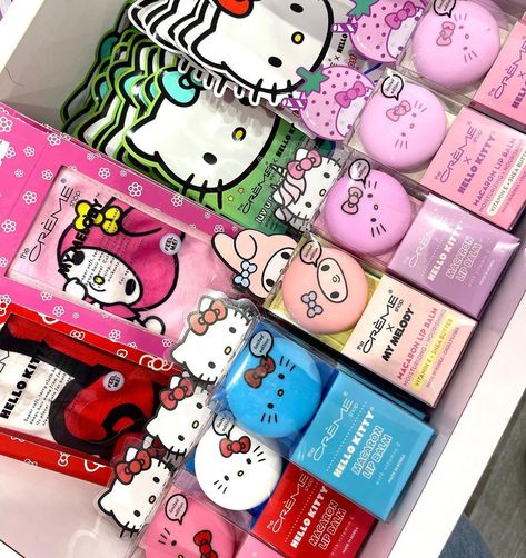 Sanrio Skincare, Macaroon Lip Balm, Face Masks Skincare, Sanrio Birthday, Hello Kitty Birthday Theme, Sanrio Items, Masks Skincare, Macaron Lip Balm, Hello Kitty Shop