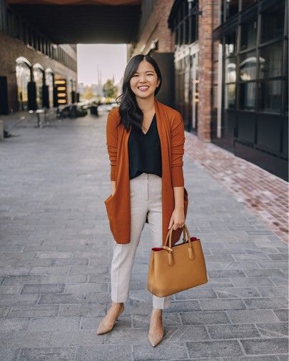 This work outfit is perfect for the business casual office: rust cardigan (XS), black tank (XS), gray work pants (4P), nude pumps (6.5 TTS) and a neutral tote bag. Work style, business casual style, Amazon finds, Amazon fashion. #LTKworkwear #LTKstyletip #LTKunder50 Cardigan Office Outfit, Gray Work Pants, Rust Cardigan, Pants Outfit Work, Business Casual Style, Style Business Casual, Boss Outfit, Fall Pants, Fashion Business Casual