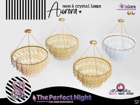 The Sims Resource - The Perfect Night Aurora Crystal Chandelier Low Sims 4 Lighting, Farmhouse Lights, Sims Interior, Hanging Lamps Bedroom, Disco Ball Light, Pantry Jars, Gold Furniture, Lamps Bedroom, Hanging Pendant Lamp