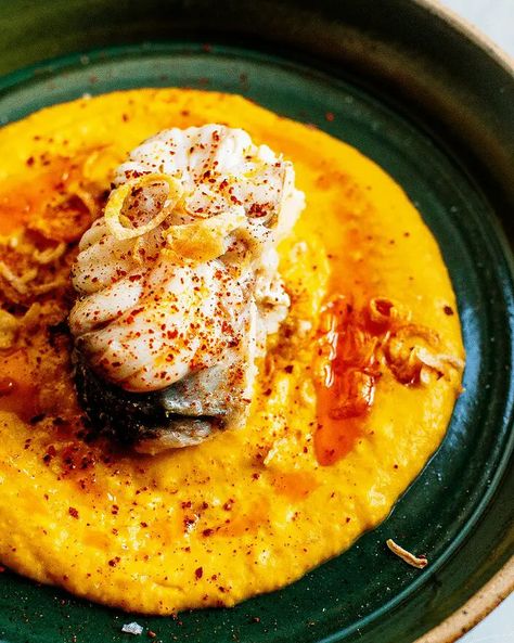 Roasted Monkfish with Coconut Pumpkin Puree | Tried and True Recipes Monkfish Recipes Easy, Fall Fish Recipes, Monkfish Recipe, Pumpkin Fish, Basa Fish Recipes, Rockfish Recipes, Monkfish Recipes, Boiling Sweet Potatoes, Fancy Dinners