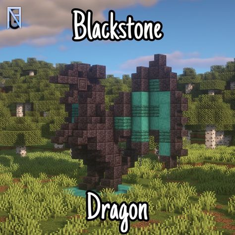 Minecraft Dragon Statue Easy, Blackstone Minecraft Builds, Minecraft Blackstone Build, Dragon Statue Minecraft, Minecraft Blackstone, Minecraft Dragon Statue, Nether Castle, Minecraft Dragon Build, Minecraft Dragon