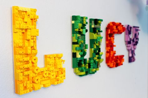 Boys Lego Bedroom, Lego Themed Bedroom, Lego Room Ideas, Lego Letters, Lego Room Decor, Lego Bedroom, Lego Decorations, Lego Wall, Lego Craft