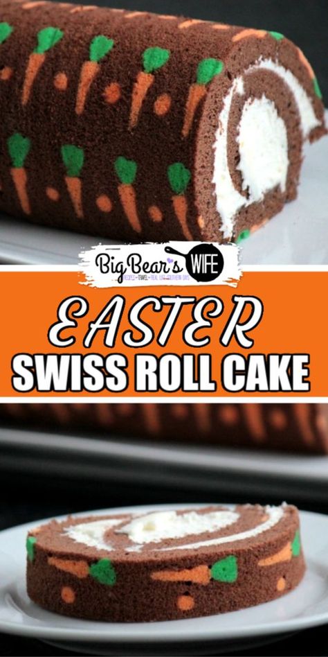 Easter Cake Roll With Cream Cheese, Easter Jelly Roll Cake, Easter Roulade, Easter Cake Roll Recipes, Easter Swiss Roll Cake, Easter Roll Cake, Easter Swiss Roll, Easter Cake Roll, Carrot Cake Roll Recipe