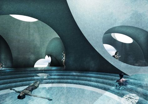 Liepāja Thermal Bath and Hotel Water Architecture, Contemporary Stairs, Trend Forecast, Contemporary Fireplace, Thermal Bath, Contemporary Cottage, American Architecture, Architecture Awards, Bath House