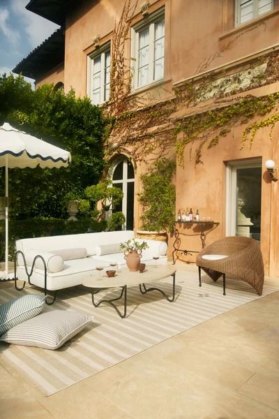 Shop By Room - Design Inspiration Chairs In Front Of Fireplace, Metal Frame Sofa, Fireplace Outside, Marbella Club, Athens Riviera, Luxury Aesthetics, Sarah Sherman, Sarah Sherman Samuel, Terrace Ideas