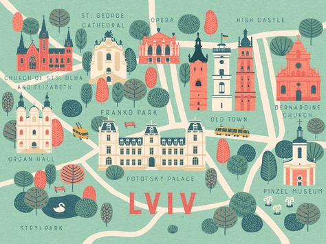 Lviv city cartoon map by Kseniia Lozytska on Dribbble City Map Drawing, City Maps Illustration, Vietnam Map, Cartoon Map, Illustration Example, Map Projects, Campus Map, Amazing Maps, Hand Drawn Map