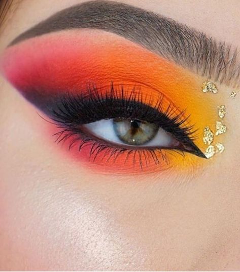 Visit to the site to see amazing makeup looks and ideas Orange Red Eye Makeup, Orange Red Makeup Eye Shadows, Orange Full Glam Makeup, Orange Looks Makeup, Red Orange Yellow Eyeshadow, Red And Yellow Makeup Looks, Yellow And Red Makeup Looks, Red Orange Yellow Makeup Looks, Fire Eyeshadow Looks