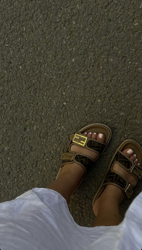 Fendi Slides Outfit, Fendi Slides, Fendi Strap, Fendi Sandals, Sandals 2023, Slides Outfit, Dr Shoes, Nike Air Shoes, Girly Shoes