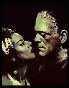 Frankenstein and bride love Frankenstein And His Bride, Frankenstein Art, Famous Monsters, Horror Monsters, Frankenstein's Monster, Classic Horror Movies, Bride Of Frankenstein, Universal Monsters, Classic Monsters