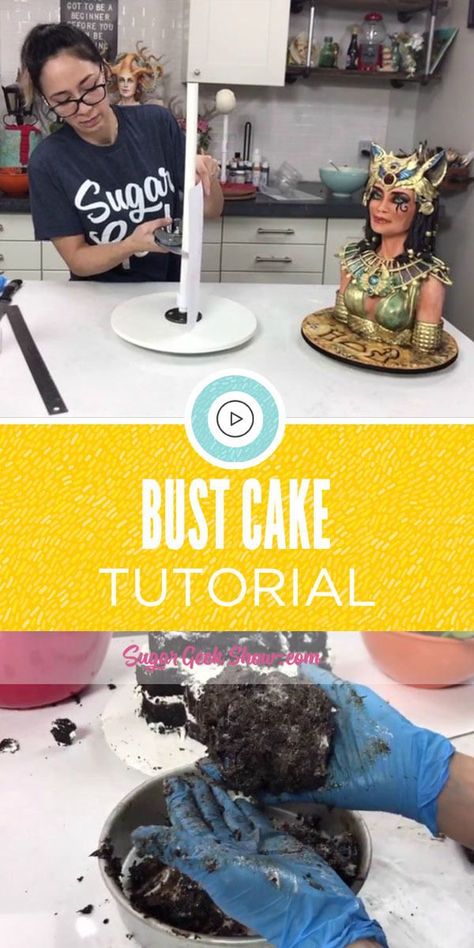 Sculpted Bust Cake Tutorial Carving Cake, Cake Decorating Simple, Cake Sculptures, 3d Cake Tutorial, Bust Cake, Sculpted Cake, Sugar Geek, Cake Structure, Fondant Flower Cake