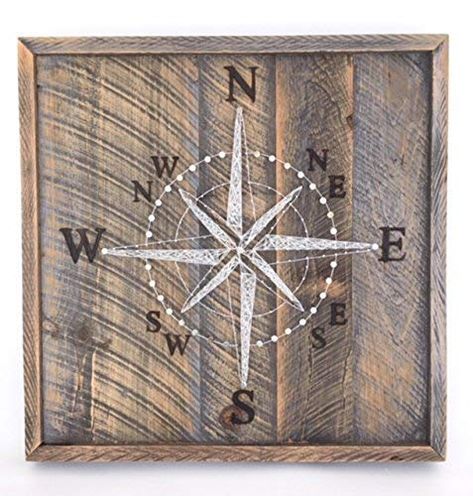 Reclaimed wood framed compass rose string art sign with branded coordinates. Great for beach cottages and nautical gifts for sailors. FREE SHIPPING 26"x26" #afflink #GiftIdeas #FarmhouseDecor #FarmhouseWinterDecor #WinterDecor #ChristmasDecor #Christmas #Holiday Farmhouse Winter Decor, Point Paint, Surfboard Wall Art, Reclaimed Wood Frames, Gifts For Sailors, Small Room Decor, String Art Diy, Nautical Gifts, Rose Wall