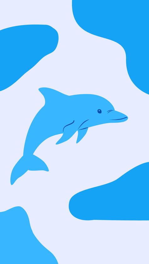 A blue phone wallpaper with a dolphin and abstract shapes. Preppy Dolphin Wallpaper, Cute Dolphin Wallpapers Aesthetic, Dolphin Wallpaper Aesthetic, Dolphin Abstract, Blue Phone Wallpaper, Dolphin Wallpaper, Blue Dolphin, A Dolphin, Skull Wallpaper