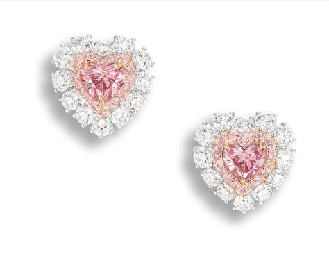 A Pair of Exquisite 0.95 and 0.84 carat Fancy Intense Pink Diamond and Diamond Earrings Heart Diamond Earrings, Pink Diamond Earrings, Pink Diamond Jewelry, Indian Diamond Jewellery, Tiaras Jewellery, Pink Diamond Ring, Silver Diamond Necklace, Pink Diamonds, Sparkle Necklace