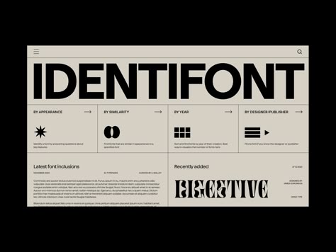 Identifont redesign concept by Milos Bojkovic on Dribbble Minimalist Web Design, Module Design, Utilitarian Design, 포트폴리오 레이아웃, Brutalist Design, Swiss Design, Typography Layout, Portfolio Web Design, Design Layouts