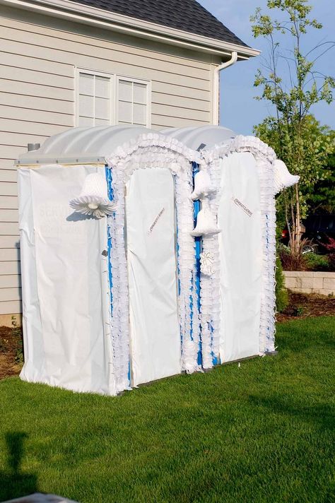 Porta Potty For Outdoor Wedding | do you know what these are porta potties at one of my outdoor weddings ... Tacky Wedding Decor, Tacky Wedding Decorations, Decorated Porta Potty, Portapotty Wedding, Tacky Wedding Ideas, Porta Potty Decorating Ideas, Wedding Restroom Decor, Wedding Porta Potty, Porta Potty Wedding