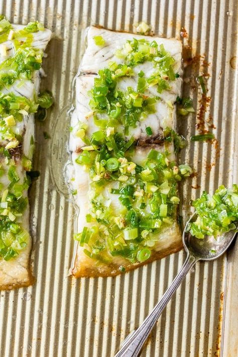 A simple fish, flavorful recipe made with flaky white Fish with Ginger Scallion Sauce – ready in 15 minutes. #fish #pescatarian #whitefish Scallion Sauce, Ginger Scallion Sauce, Asian Chopped Salad, Asian Fish Recipes, Easy Fish Recipes, Fish Recipe, White Fish, Healthy Fish, Skinny Taste Recipes