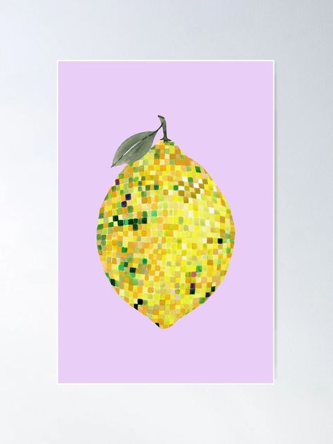 "Disco Ball Lemon" Poster for Sale by papierquarell | Redbubble Fruit Disco Ball, Disco Ball Fruit, Bakery Layout, Disco Fruit, Lemon Poster, Art Curation, Art Disco, Disco Decorations, Lemon Art