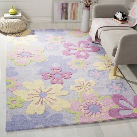 LeVar Hand-Tufted Pink/Purple Area Rug Yellow Area Rug, Dekorasi Kamar Tidur, Flower Rug, Pastel Room, Danish Pastel, Purple Area Rugs, Yellow Area Rugs, Handmade Kids, Floral Area Rugs