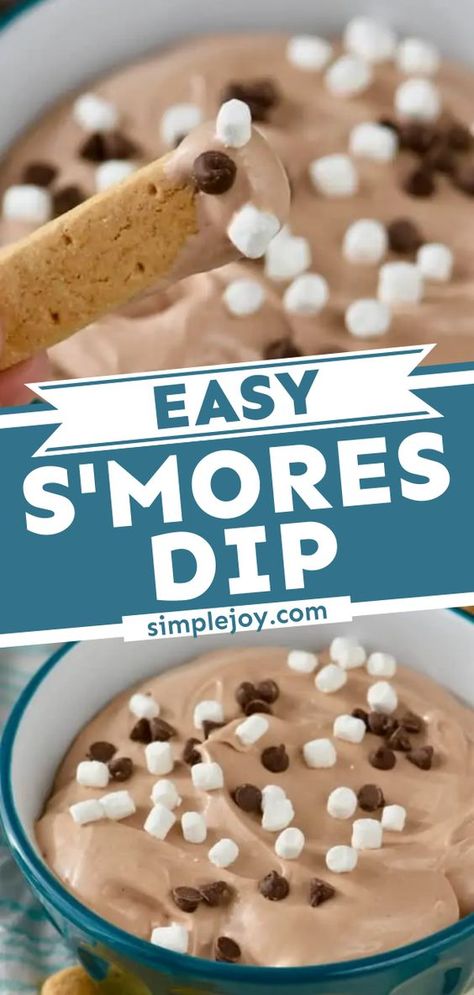 Craving something sweet? Even kids can whip up this S'mores Dip recipe with marshmallow fluff! With just 5 ingredients, you can have a dessert dip to enjoy. Such an easy chocolate dessert to impress! Smores Dessert Dip, Smores Dip Recipe, Easy Chocolate Dessert, Easy Dessert Dips, Marshmallow Fluff Recipes, Chocolate Chip Dip, Easy Smores, Dessert Dip Recipes, Smores Dip