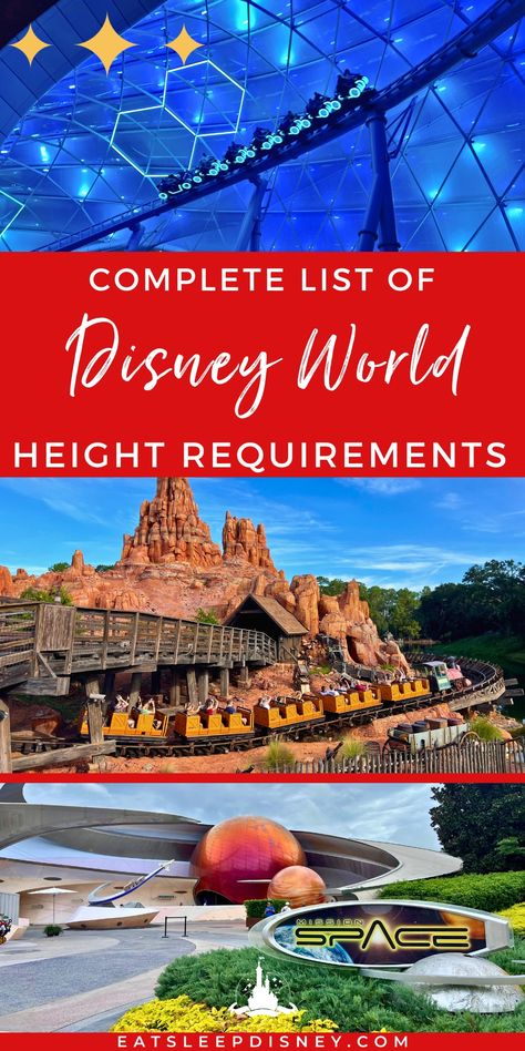 Complete List of Disney World Height Requirements by Park - What rides have height requirements in Disney World and what are they? We’re breaking down the FULL LIST of rides with (and without) height requirements and letting you know what to do if someone in your party doesn’t meet the minimum and others still want to ride.  Disney World, Disney Parks, Disney Tips Disney World Height Requirements 2024, Disney Rides By Height, Height Requirements For Disney World, Disney World Rides By Height, Disney Ride Height Requirements, Disney Rides By Park, Disney Height Requirements, Disney World Rides List, Disney World Height Requirements