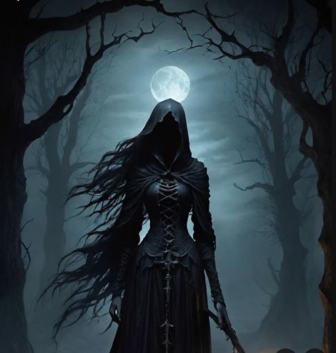 Female Grim Reaper Art, Dark Fantasy Inspiration, Grim Reaper Female, Grim Reaper Woman, Dark Fantasy Princess, Dark Queen Art, Dark Fantasy Witch, Female Reaper, Goddess Of Darkness