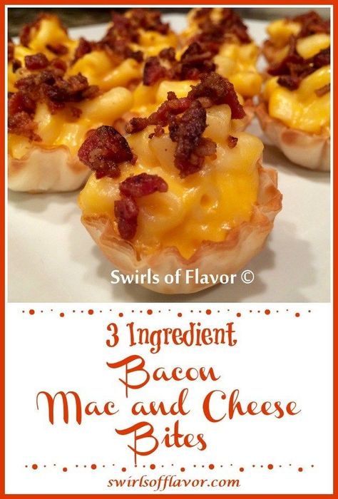 Bacon Mac N Cheese Bites is an easy recipe for an easy last minute appetizer. With just three ingredients you can have bites of cheesy goodness in just minutes! Bacon with macaroni and cheese is a perfect combination of two comfort foods for a holiday recipe that everyone will love! #swirlsofflavor #appetizer #macandcheese #macaroniandcheese #bacon #easy #recipe #threeingredients #lastminute Quick Holiday Appetizers, Bacon Mac N Cheese, Mac N Cheese Bites, Last Minute Appetizer, Christmas Drinks Recipes, Mac And Cheese Bites, Brunch Eggs, Bacon Mac And Cheese, Quick And Easy Appetizers