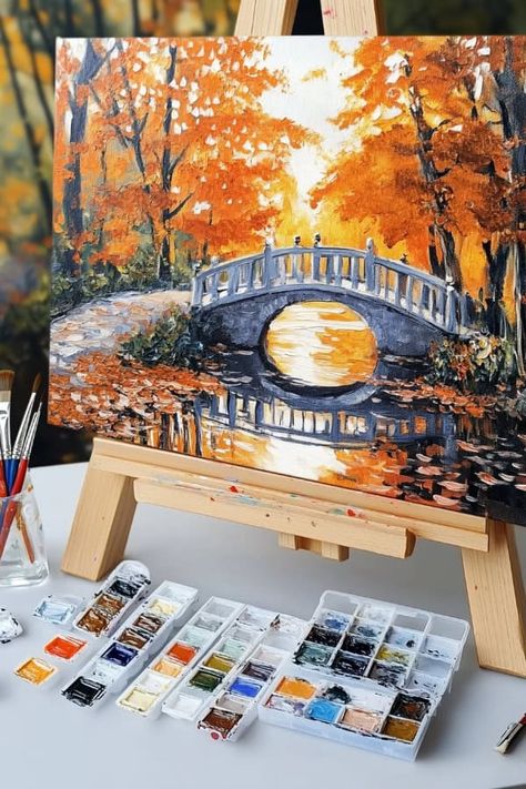 20 Inspiring Fall Painting Ideas for Autumn Art Projects Autumn Canvas Painting Ideas, Fall Diy Painting, Easy Autumn Paintings, Fall Themed Paintings, Fall Paintings Aesthetic, Fall Paintings For Beginners, Autumn Painting Acrylic Easy, Fall Paintings Easy, Autumn Painting Acrylic