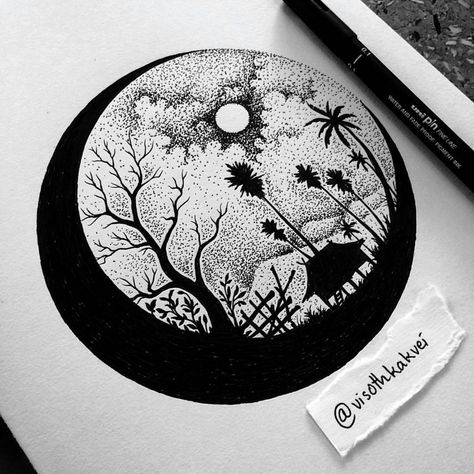 Beautiful work by @visothkakvei :) _ Email or KIK us for a business enquiry! #artofdrawingg #art #drawing #sketch #beautiful #tree #forest #artsy #artist #artoftheday #instaart #arte Pen Art Doodle, Dotted Drawings, Stippling Art, Art Drawing Sketch, Circle Drawing, Pen Art Drawings, Art Sketches Pencil, Art Drawings Sketches Pencil, Black Pen