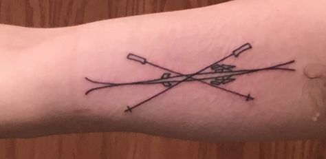 #boulderinn Snow Ski Tattoo, Crossed Skis Tattoo, Small Ski Tattoo, Ski Tattoo Simple, Skier Tattoo, Ski Tattoo Ideas, Skiing Tattoo Ideas, Banff Tattoo, Skiing Tattoos