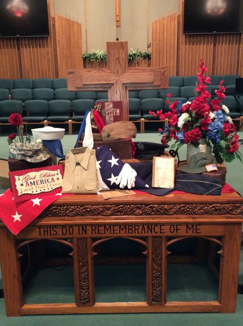 Patriotic Church Decor, Memorial Day Church Decorations, Church Altar Decor, Memorial Service Decorations, Church Table, Foyer Table Decor, Alter Table, Church Sanctuary, Church Foyer