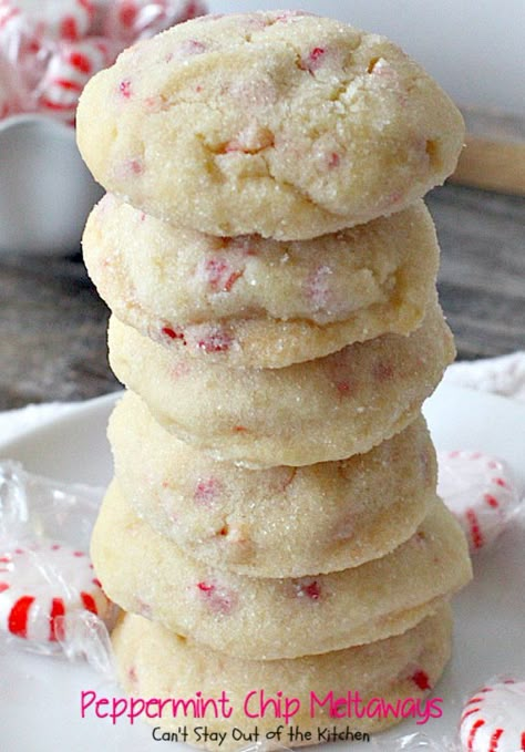 Peppermint Chip Meltaways | Can't Stay Out of the Kitchen | these #cookies just melt in your mouth--literally! #Andes #peppermint baking chips provide breathtaking flavor. #dessert Peppermint Crunch Baking Chips, Cookies Using Andes Mints, Recipes Using Andes Mint Chips, Lily's Peppermint Chips Recipes, Andes Mint Chip Recipes, Andes Baking Chips Recipes, Cookies With Peppermint Chips, Peppermint Chip Recipes, Andes Peppermint Cookies