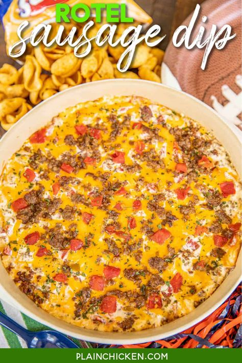 Easy Rotel Dip, Dip With Sausage, Rotel Dip With Sausage, Rotel Recipes, Football Friday, Baked Appetizers, Rotel Dip, Dip Dip, Sausage Dip