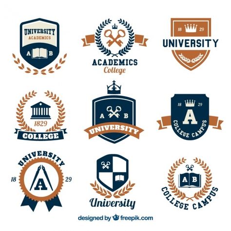 Selection of logos for college Free Vect... | Free Vector #Freepik #freevector #logo #label #school #books Graduation Logo, Logo University, University Design, Education Logo Design, Retro School, School Icon, Education Logo, University Logo, Logo Psd