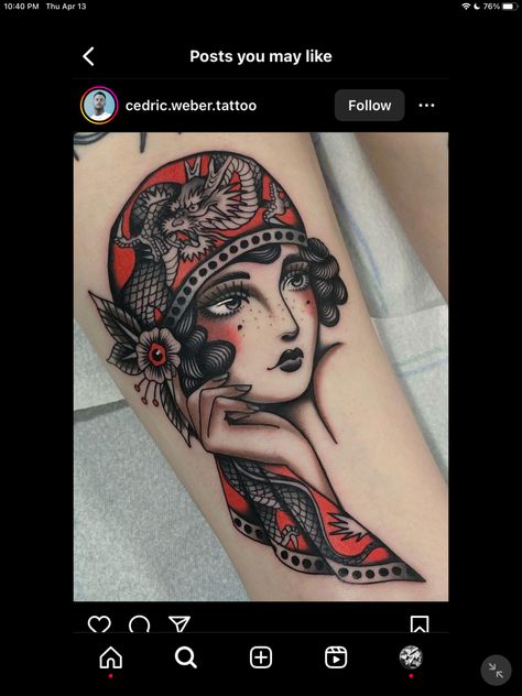 Traditional Tattoo Face, Tattoo Woman Face, Traditional Tattoo Woman Face, Flapper Tattoo, Traditional Tattoo Girls, Traditional Tattoo Outline, Traditional Tattoo Woman, Face Tattoos For Women, Traditional Tattoo Inspiration