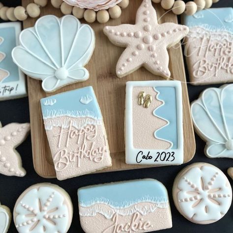 Summer Sugar Cookies, Beach Cookies, Fruit Animals, Beach Birthday, Cookies Decorated, Wedding Cookies, Party Desserts, Birthday Cookies, Custom Cookies