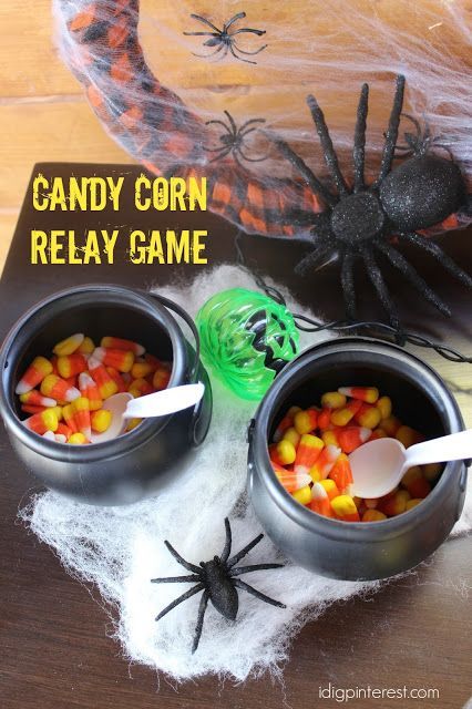 Halloween Games With Candy, Candy Corn Relay Race, Halloween Game For 1st Grade, Candy Corn Relay, Candy Corn Games Preschool, Fall Relay Games For Kids, Wednesday Themed Birthday Party Games, Halloween Party 1st Grade, Halloween Party Stations For Kids