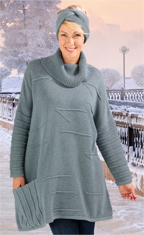 Melierter Oversize-Pullover mit weitfallendem Rollkragen und tollem Strukturstrick im Vorderteil. großzügige Tasche rechts, überschnittene Schulter. Langarm. Oversize Pullover, Rock Shirts, Oversized Pullover