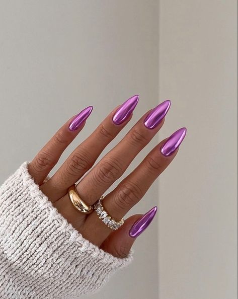 Purple Chrome Nails, Pink Chrome Nails, Purple Nail Art, Chrome Nails Designs, Purple Nail Designs, Lavender Nails, Purple Nail, Metallic Nails, Chic Nails