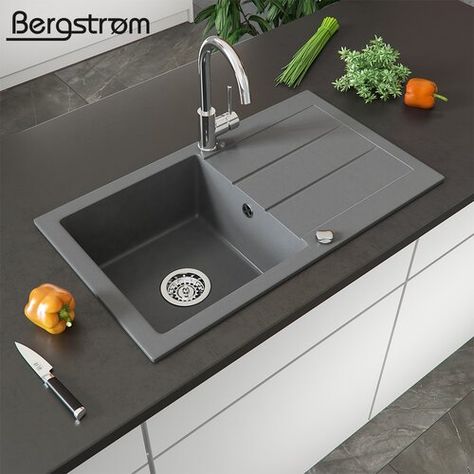 Conness Single Bowl Inset Kitchen Sink Sol 72 Outdoor Colour: Grey Kitchen Sink Ideas Farmhouse, Sink Design Kitchen, Kitchen Sinks Ideas, Kitchen Modern Farmhouse, Inset Kitchen Sink, Kitchen Sink Ideas, Black Kitchen Cabinet, Organizing Kitchen, Modern Kitchen Sinks