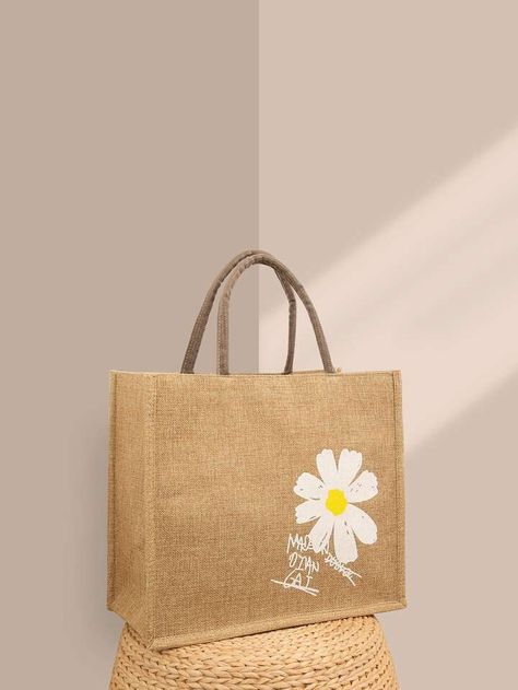 Burlap Handbags, Jute Bags Design, Kawaii Flowers, Painted Canvas Bags, Jute Tote Bag, Canvas Bag Design, Diy Fashion Scarf, Jewelry Store Design, Jute Tote Bags