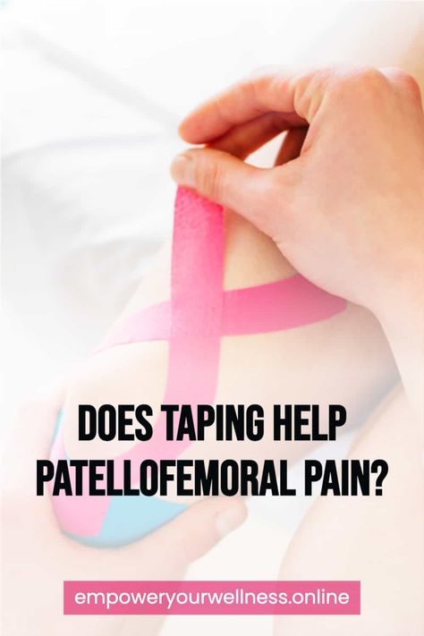 Patellofemoral pain syndrome taping is a popular technique for knee pain relief, but does it actually work? Read the full article to learn about the different techniques for taping a knee, plus what else you need to incorporate for a successful rehab. Taping Knee For Pain, Patellofemoral Exercises, Knee Taping For Pain, How To Tape Knee For Pain, Patellofemoral Pain Syndrome Exercises, Patella Femoral Syndrome, Kt Tape Knee, Knee Taping, Patellofemoral Pain Syndrome