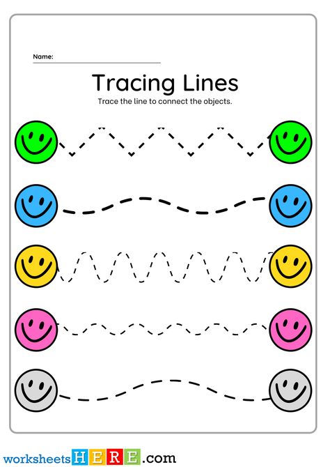 Tracing Lines Worksheet, Trace the Lines with Smiles PDF Worksheet For Kindergarten - WorksheetsHere.com Lines Worksheet, Trace The Lines, Drawing For Children, Process Drawing, Line Tracing Worksheets, Line Tracing, Worksheet For Kindergarten, Love The Process, Tracing Lines