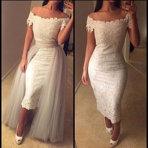 Detachable Skirt, Applique Wedding Dress, Tea Length Wedding Dress, Wedding Gowns Vintage, Lace Homecoming Dresses, Lace Evening Dresses, Wedding Gowns Lace, Applique Dress, Tea Length Dresses