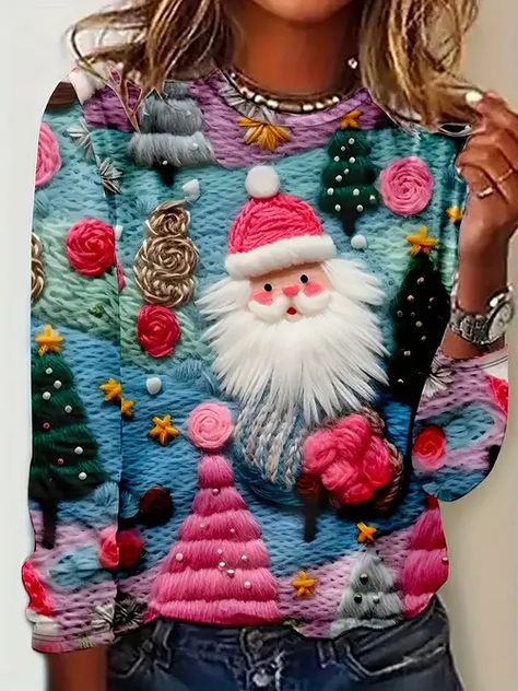 Ugly Sweater Ideas, Plus Size Christmas Tops, Christmas Tops, Casual Long Sleeve Shirts, Oversize Women, Selling Clothes, Casual Spring, Round Neck Tops, Country Outfits