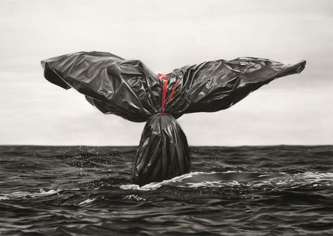 Black Trash Bags Take Control of Animal and Human Life in ‘Garb-age’ by Murmure | Colossal Ocean Pollution, Large Mural, Colossal Art, Powerful Images, Stavanger, Ap Art, Trash Bags, Marine Animals, Environmental Art