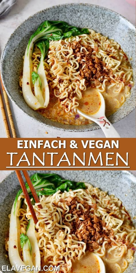 Dieses Tantanmen Rezept besteht aus einer gesunden, herzhaften und warmen veganen Ramen Suppe mit einer Vielfalt an aromatischen Geschmacksrichtungen. Das cremige Rezept enthält diverse Gewürze, einen Hauch von Erdnussmus sowie proteinreiches veganes Hackfleisch und eignet sich hervorragend als köstliches pflanzenbasiertes Abendessen! Diese japanische Variante der beliebten Sichuan Dan Dan Nudeln ist ein Augenschmaus (und Gaumenschmaus) für jeden Ramen-Liebhaber! Tantanmen Ramen, Ramen Noodles Soup, Vegan Ramen Recipes, Vegan Japanese Food, Dan Dan Noodles, Noodles Soup, Vegan Ramen, Pak Choi, Ramen Recipes