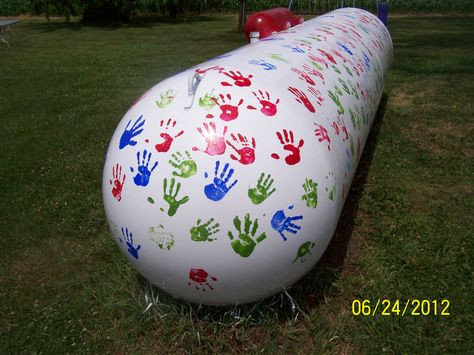 We own our LP Tank. I washed and rinsed it. Primed it. And Painted it with Rustoleum High Gloss Enamel Paint. Our grandchildren then decorated it for me! We used  outdoor acrylic craft paints. So much fun watching them do it!! I LOVE IT!! Painted Propane Tanks Ideas Funny, Paint Propane Tank, Propane Tanks Ideas, Painted Propane Tanks Ideas, Large Propane Tank Art, Gas Tank Paint Ideas, Painted Propane Tanks, Propane Tank Ideas, Propane Tank Art