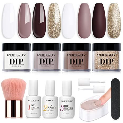 AZUREBEAUTY Mauve Champagne Glitter White Dip Powder Nail Starter Kit Azurebeauty Dip Powder, Winter Skin Tone, Dip Manicure, Glitter Champagne, Salon Gifts, French Nail Art, Manicure Diy, French Nail, Nail Powder