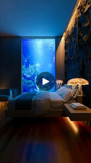 Aqua Bedroom, Underwater Bedroom, Aqua Bedrooms, Underwater Room, Beautiful Bed Designs, Aquarium Architecture, Bedroom Decor Dark, Lake House Bedroom, Dark Blue Bedrooms